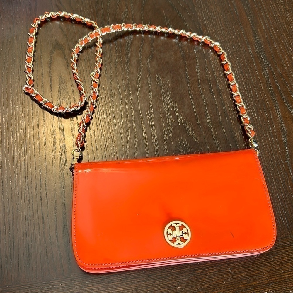 Tory Burch Orange Patent Leather Adalyn Crossbody Bag
